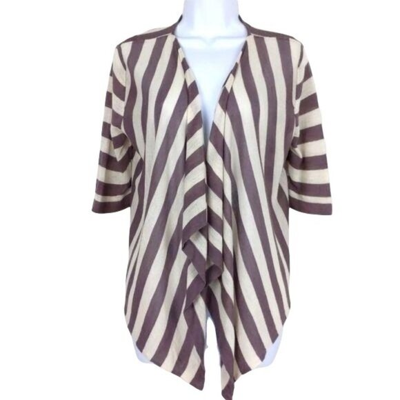Loft  Women's Cardigan Deep taupe & cream striped open front size M - Picture 1 of 7
